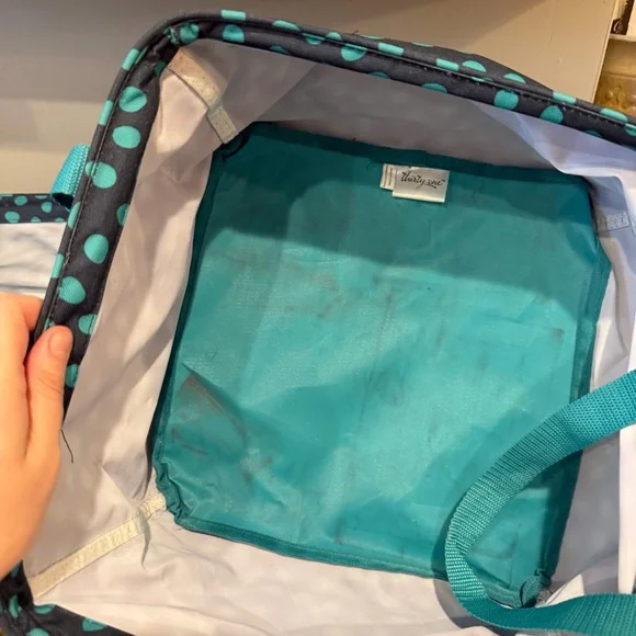 Lot of 2 Thirty One 31 Square Utility Tote Bags Teal Blue Polka Dot Storage - Picture 6 of 8